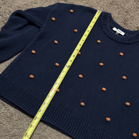 Madewell Wellesly Bobble Cotton Cropped Sweater-Sz S-Navy/Brown Pom Pom Detail - Picture 12 of 16